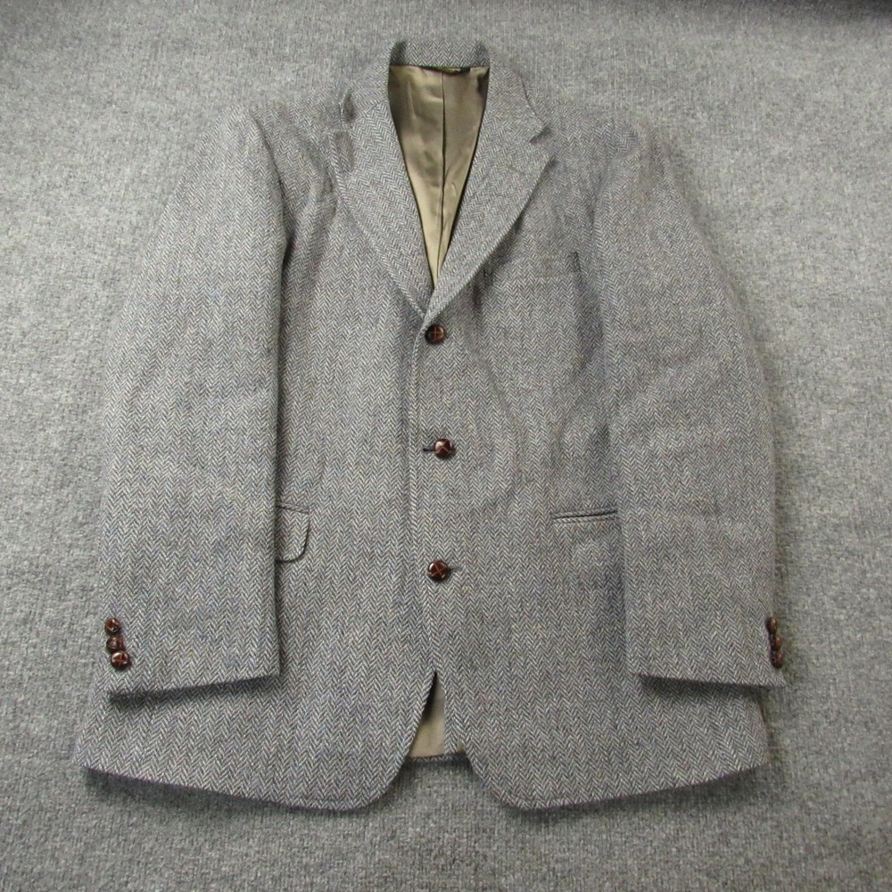 Vintage Orvis Harris Tweed Sport Coat Mens 44L Gray Herringbone Wool Blazer USA